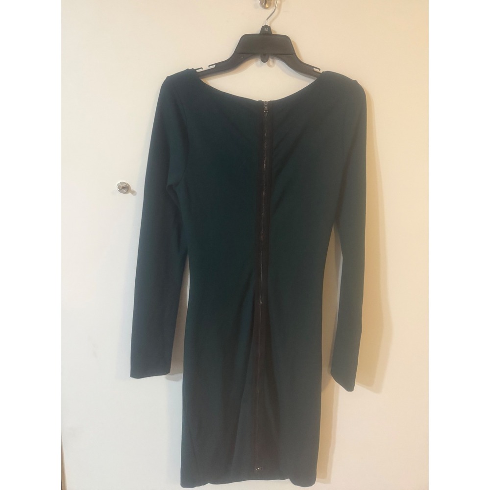 Kenneth Cole New York Forest Green Ruched Sheath Dress Long Sleeve Exposed Zip 8 - Picture 3 of 7